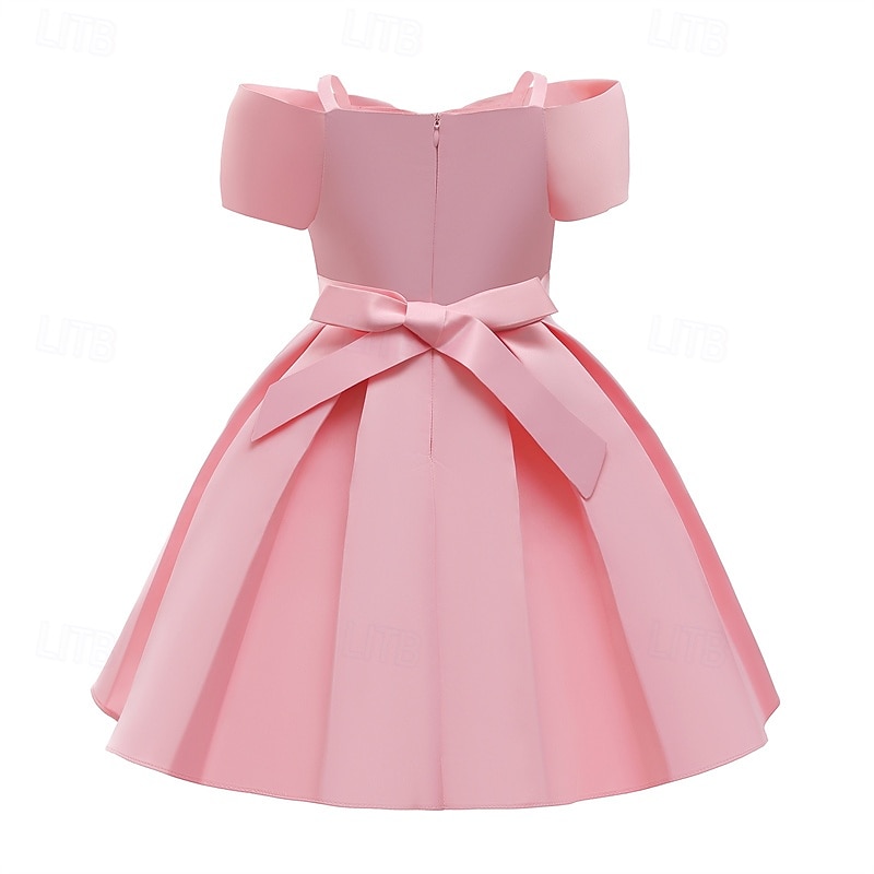 Kids Girls' Party Dress Solid Color Sleeveless Performance Birthday Tie Knot Beautiful Sweet Cotton Maxi Party Dress Swing Dress A Line Dress Summer 4 years+ White Champagne Pink3