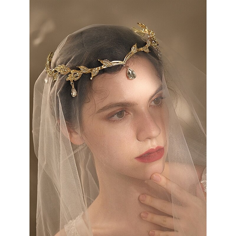 Gold Leaf Headpiece with Blue Gemstone Drops – Vintage Bohemian Tiara for Women, Perfect for Weddings, Renaissance Fairs and Cosplay3