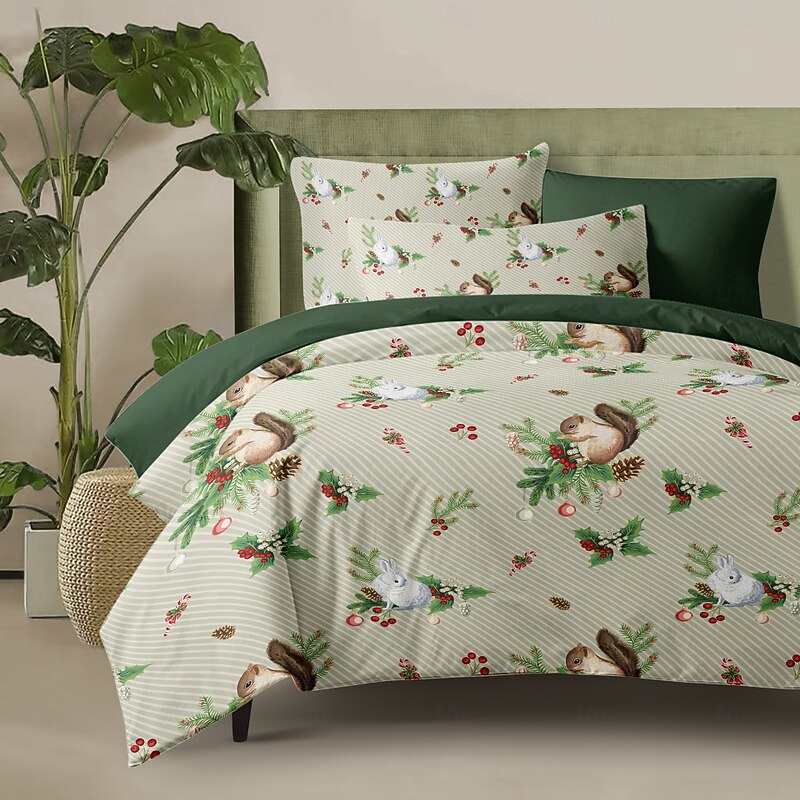 Squirrel Design Duvet Cover Set 100% Cotton Soft and Breathable Bedding Adorned with Whimsical Squirrel Prints Lightweight Durable Quilt Cover Comfortable for All Seasons Easy to Wash and Maintain