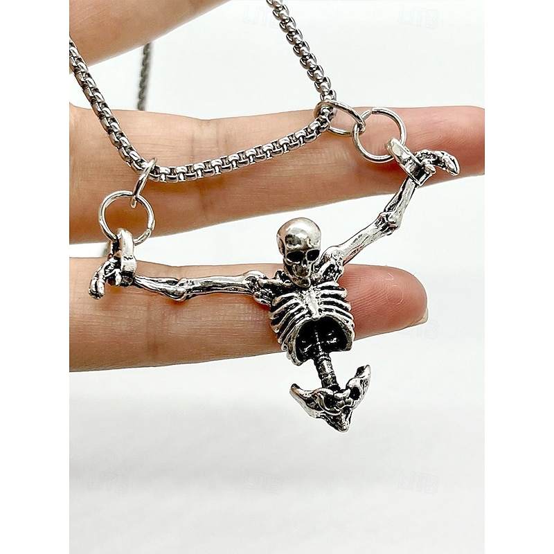 Gothic Skeleton Pendant Necklace – Punk Style Alloy Chain for Men and Women, Perfect for Halloween, Cosplay and Alternative Fashion2