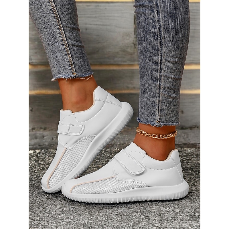 Women's White Breathable Mesh Sneakers with Velcro Strap – Lightweight Athletic Shoes for Walking and Fitness2
