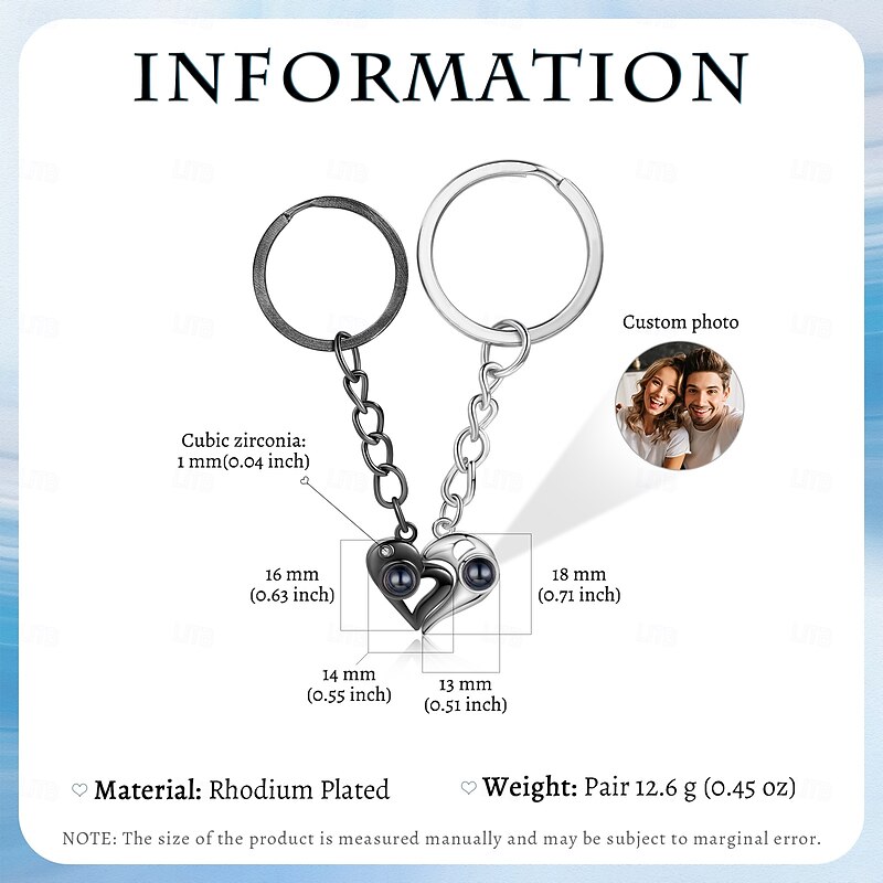 Personalized Projection Keychain Set – Durable Stainless Steel Couple Keychains with Half Heart Pendant, Custom Wedding Gift for Couple Photo Birthstone Projection, Romantic Wedding Gift2