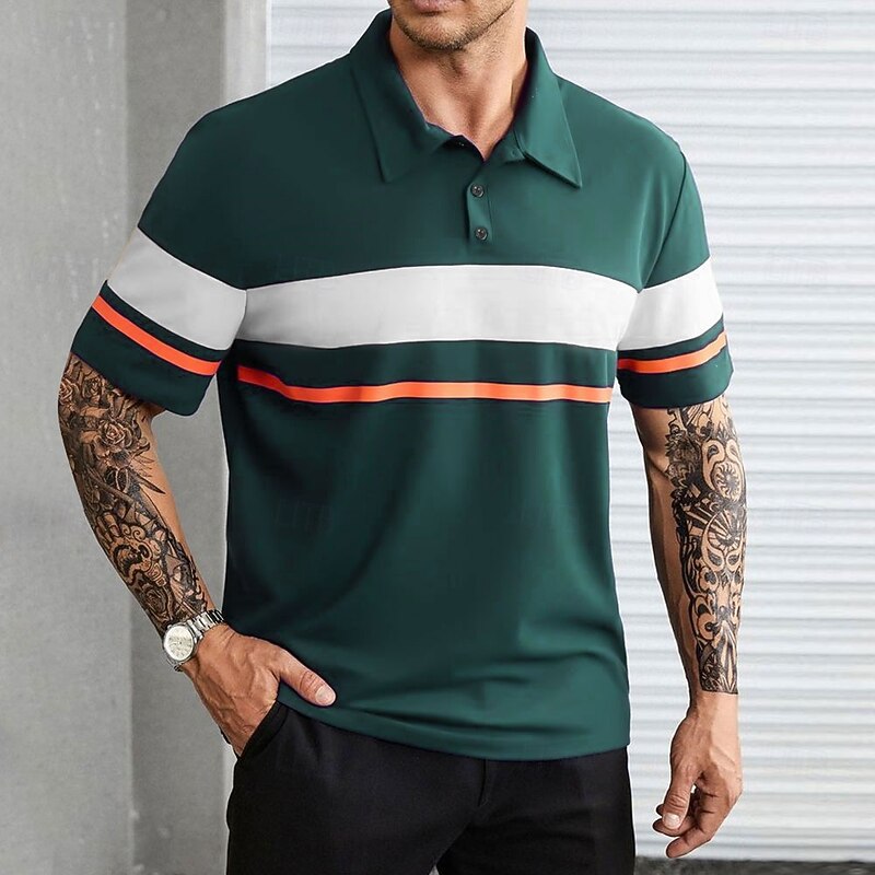 Men's Striped Rugby Polo Short Sleeve Polo Shirts Collared Shirts Casual School Outdoor Sports Daily Wear 3D Print Summer Red Blue Purple4