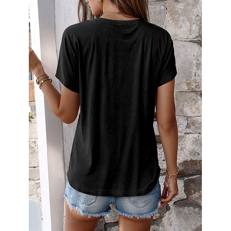 Women's T Shirt Cotton Shirt Rooster Letter Casual Short Sleeve Round Neck Regular Tops Daily Print Black Blue Green Summer2