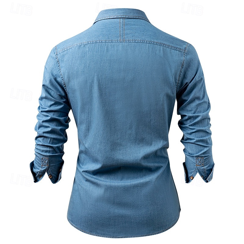 Men's Shirt Summer Shirt Casual Shirt Beach Shirt Button Up Shirt Black Blue Dark Blue Light Blue Long Sleeve Plain Lapel Vacation Hawaiian Pocket Clothing Apparel Fashion Casual Comfortable2