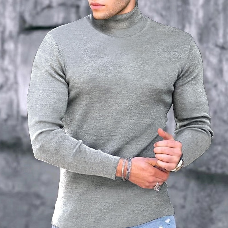 Men's Turtleneck shirt Long Sleeve Shirt Long Sleeve Turtleneck Fall & Winter Plain Keep Warm Modern Contemporary Knitted Work Daily Wear Going out Black White Yellow Top Tee for Men4