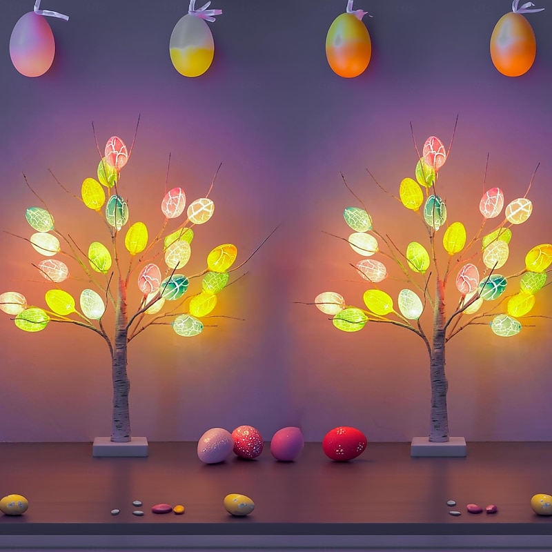 60CM Easter Egg Decorative Desk Lamp - 24 Beads, Dual Powered AAA Battery & USB for Indoor Party & Festive Atmosphere 1pc2