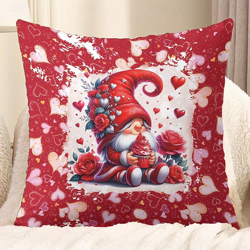 Wedding Decorative Toss Pillows Cover 1PC Gnome Heart Soft Square Couch Cushion Case Pillowcase for Bedroom Livingroom Sofa Chair Spring Summer Party3