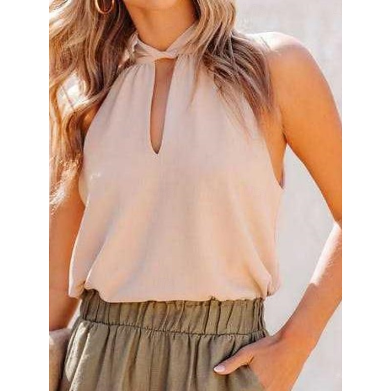 Women's Camisole Tank Top Solid Color Stylish Casual Sleeveless Halter Neck Regular Tops Daily White Pink Fuchsia Summer