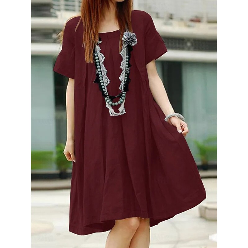 Women's Long Dress Maxi Dress Cotton Linen Dresses Casual Dress Basic Casual Vacation Daily Regular Fit Plain Short Sleeve Crew Neck Red Dark Green Khaki Gray Summer4