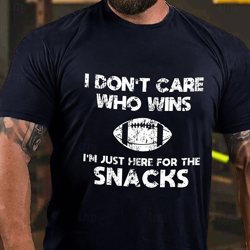 Men's Funny T-Shirt 'I'm Just Here For The Snacks' Football Graphic Short Sleeve Casual Lifestyle Tee