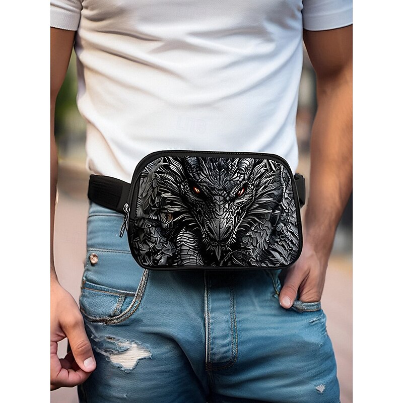 Men's Dragon Graphic Waist Bag and Chest Bag – Durable and Stylish Belt Bag with Adjustable Strap, Ideal for Outdoor Activities, Festivals and Everyday Use2