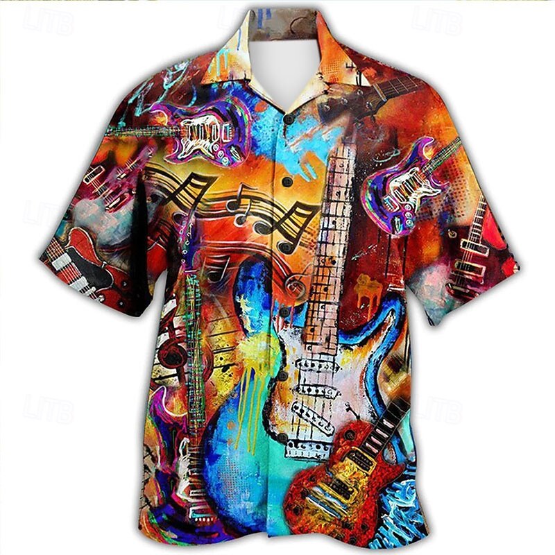 Men's Boardmasters Music Guitar Shirt Summer Hawaiian Shirt Button Up Shirt Short Sleeves Tropical Fashion Streetwear Street Casual Daily Summer Spring Turndown Print Button-Down Yellow Army Green2