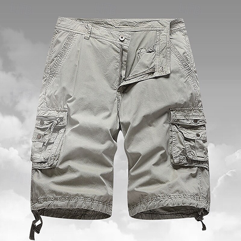 Men's Capri Cargo Shorts Cargo Shorts Shorts Hiking Shorts Buttons Multi Pocket Plain Comfort Soft Knee Length Outdoor Casual Daily Fashion Streetwear Black Red Micro-elastic