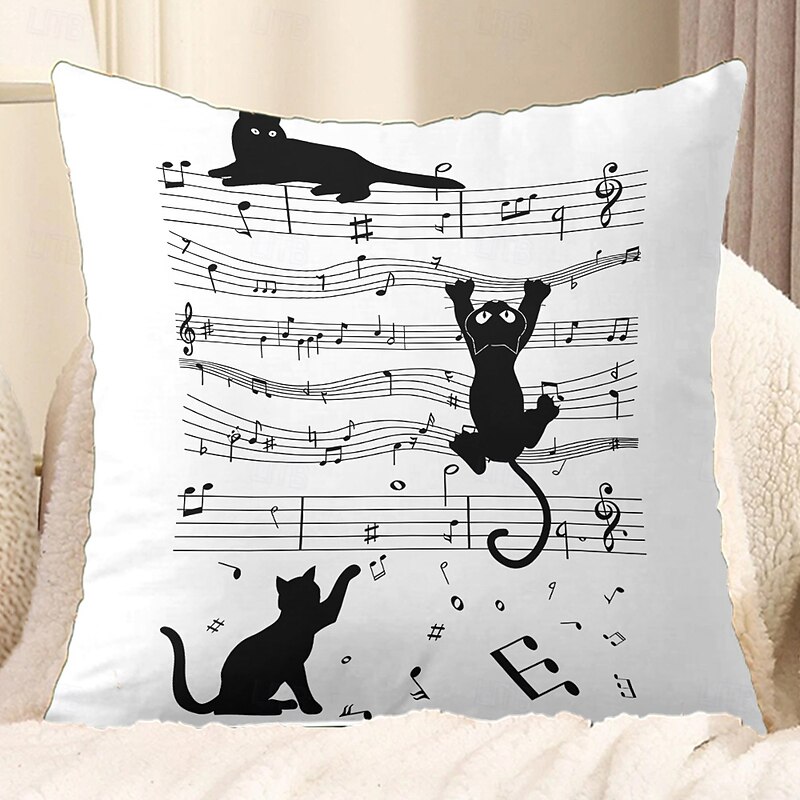 Decorative Toss Pillows Cover 1PC Music Cat Soft Square Couch Cushion Case Pillowcase for Bedroom Livingroom Sofa Chair Spring Summer Party3