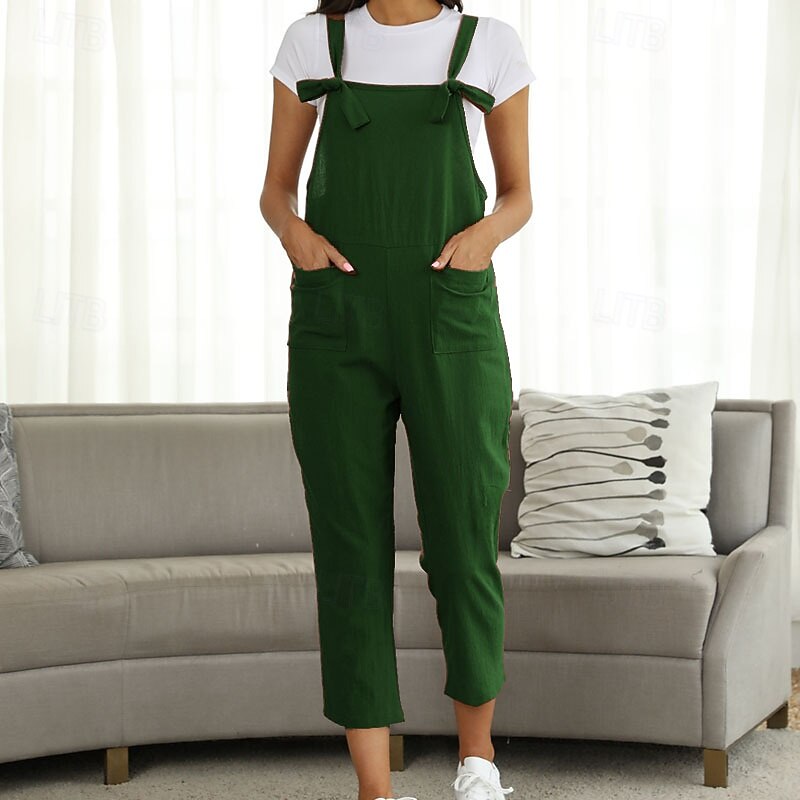 Women's Pants Trousers Jumpsuit Rompers Lightweight Casual Ankle-Length Mid Rise Plain Pocket Breathability Comfortable Inelastic Home Casual Daily claret Deep Green Navy Black Summer Spring Regular4