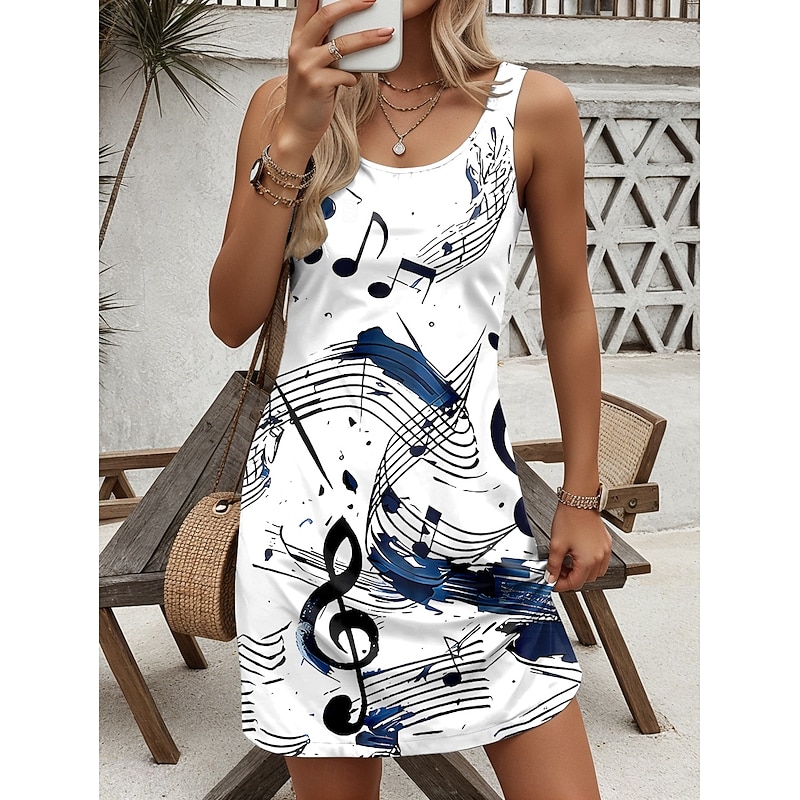 Women's Mini Dress Casual Dress Petite Dress Sundress Summer Dress Casual Vacation Daily Holiday Regular Fit Graphic Sleeveless Crew Neck White Summer