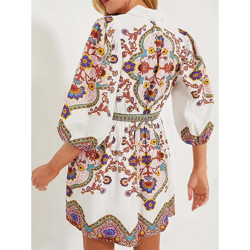 Women's Mini Dress Petite Dress A Line Dress Boho Dress Elegant Bohemia Cute Lantern Sleeve Vacation Daily Date Loose Fit Graphic Half Sleeve V Neck White Summer Spring Fall4