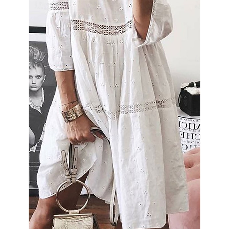 Women's Long Dress Maxi Dress Cotton Linen Dresses Casual Dress Elegant Stylish Basic Vacation Daily Loose Fit Plain 3/4 Length Sleeve Crew Neck White Yellow Blue Purple Summer Spring Fall4