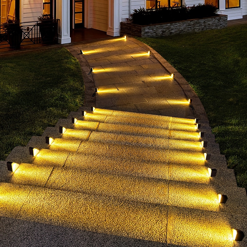 Solar Waterproof Triangular Staircase Lights Fence Step Lights Warm & White LED for Outdoor Garden Decorations 2pcs2