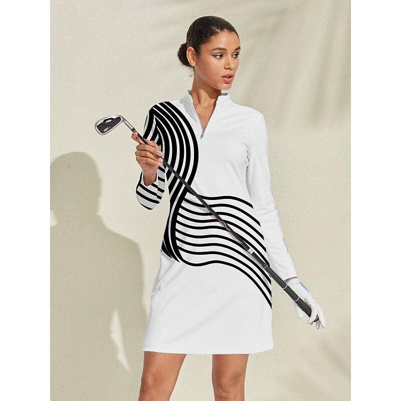 Women's Golf Dress White Long Sleeve Ladies Golf Attire Clothes Outfits Wear Apparel