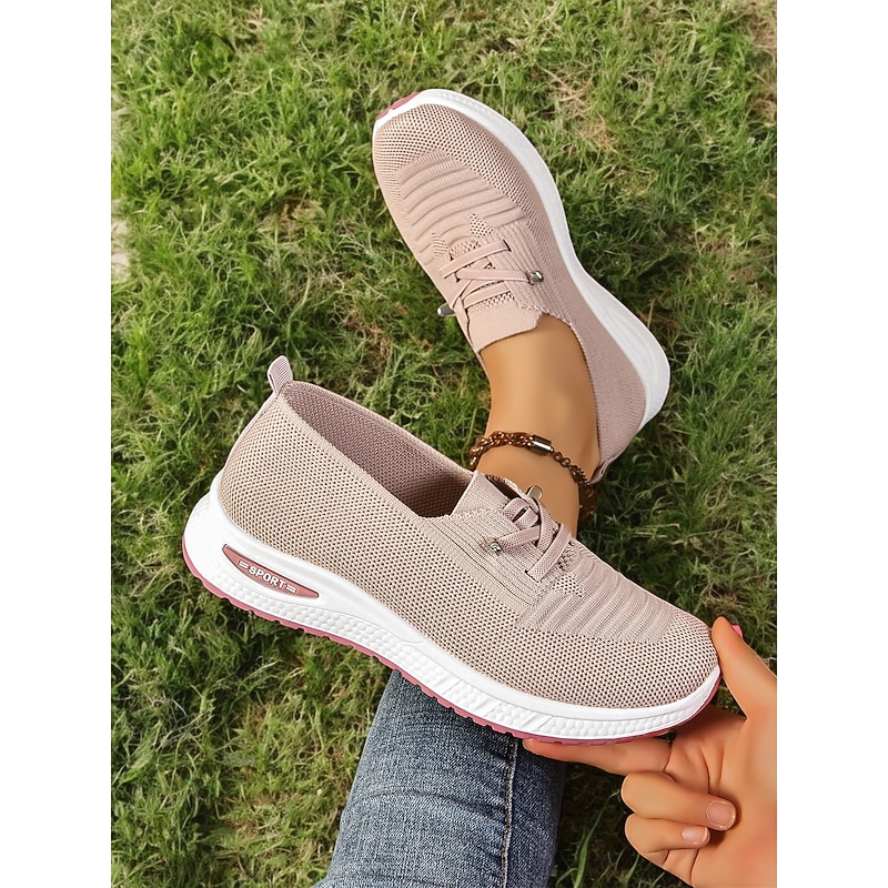 Women's Slip-On Knit Sneakers with Air-Cushioned Sole – Lightweight and Breathable Shoes for Walking, Travel and Casual Wear