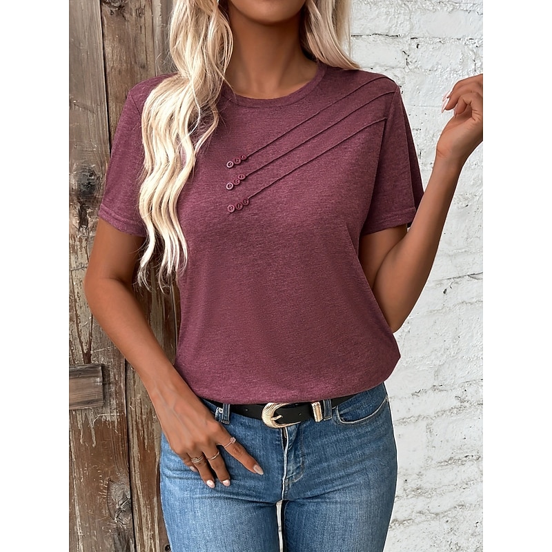 Women's T Shirt Plain Fashion Basic Modern Short Sleeve Crew Neck Regular Tops Daily Weekend Fuchsia Summer Spring4