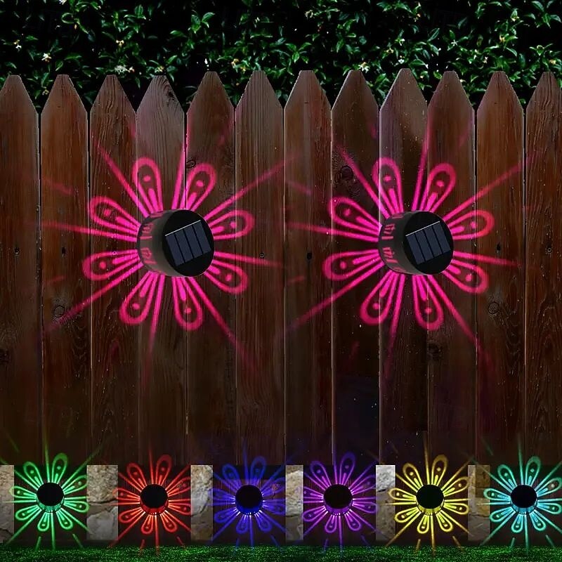 Solar LED Wall Light 7 Color Changes for Deck Stairs Courtyard Channel Outdoor Decorative Lighting Waterproof Solar Landscape Lamp 2pcs