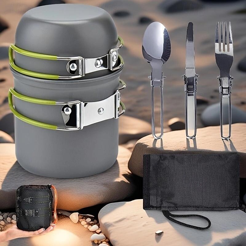 Camping Cookware Set, Non-Stick Lightweight Camping Mini Pot Pan Stove Set with Stainless Steel Kettle Plates Spoon for Backpacking, Hiking, Outdoor Cooking and Picnic4