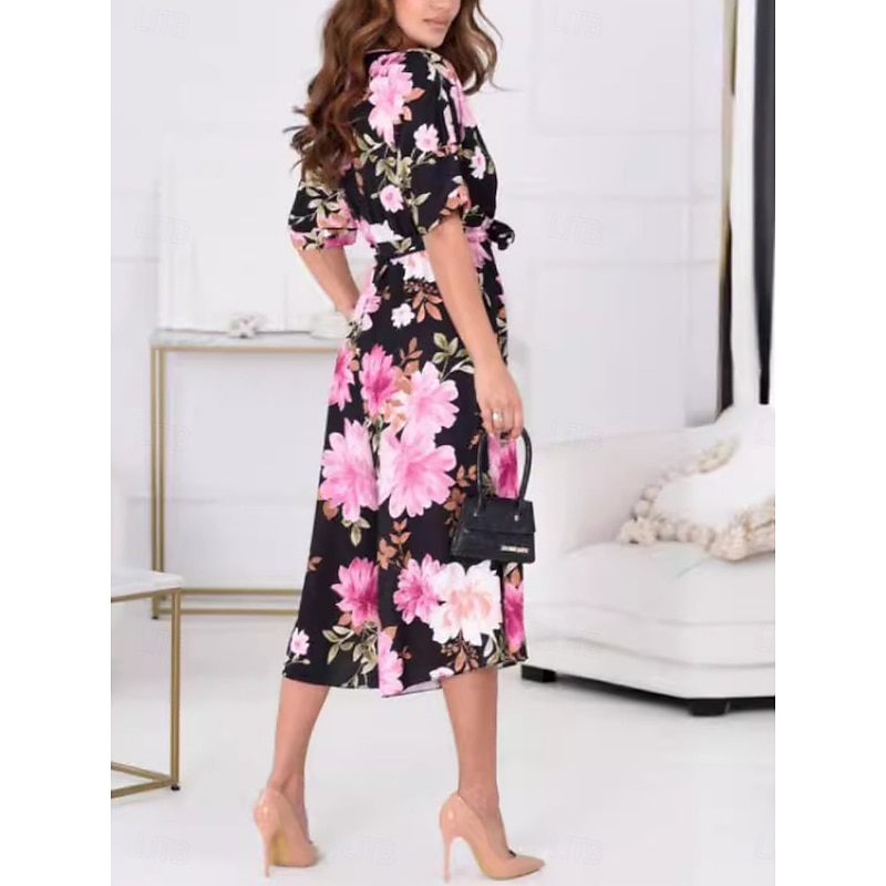 Women's Normal Jumpsuit Active Floral Half Sleeve V Neck High Waist Vacation Daily Regular Fit Black Summer2