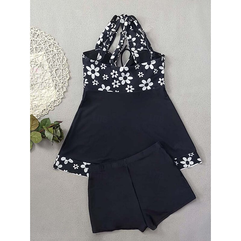 Women's Swimwear Swimdresses 2 Piece Tankini Swimsuit Backless Slim Vacation Beach Wear Floral Graphic Halter Neck Sleeveless Bathing Suits4