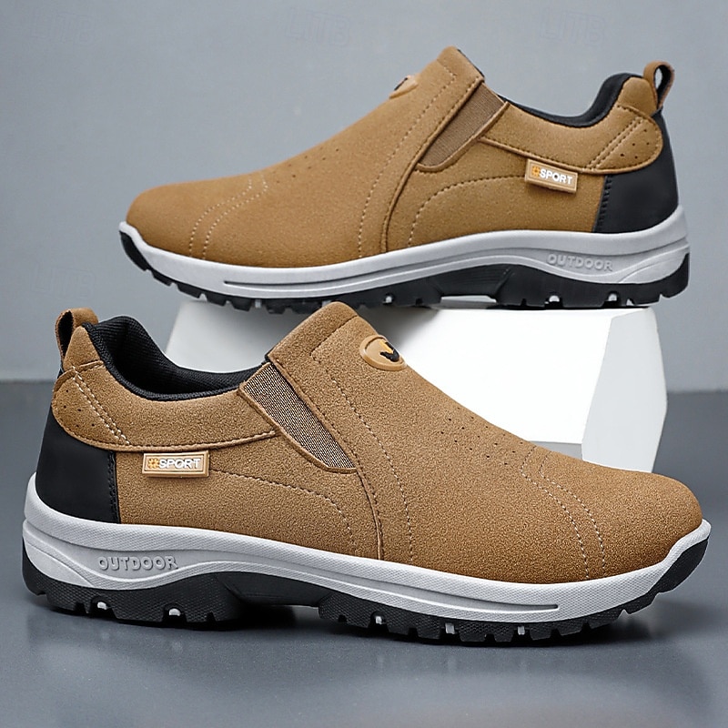 Men's Tan Slip-On Hiking Shoes - Lightweight Outdoor Walking Sneakers with Non-Slip Sole for Trekking and Daily Wear3