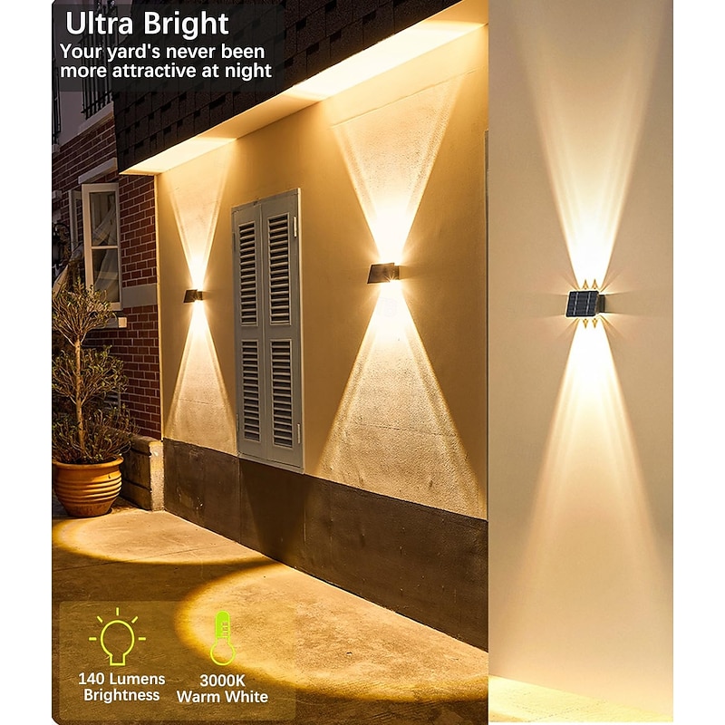 1pc Solar Waterproof Wall Lamp - Up & Down Illumination for Outdoor Courtyard, Balcony, Porch & Garage Lighting3