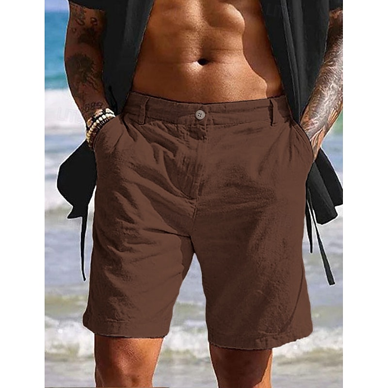 Men's Shorts Linen Shorts Summer Shorts Beach Shorts Pocket Plain Comfort Soft Outdoor Daily Going out Fashion Casual White Blue4