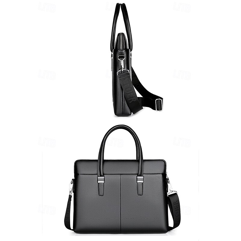 Men's Faux Leather Business Briefcase with Detachable Shoulder Strap – Professional Laptop Bag for Office and Travel Black Brown4