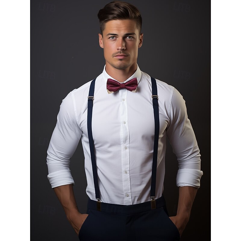 Men's Burgundy Bow Tie Set with Gold-Tipped Design, Pocket Square, and Rose Lapel Pin – Elegant Accessories for Weddings, Parties and Formal Occasions3