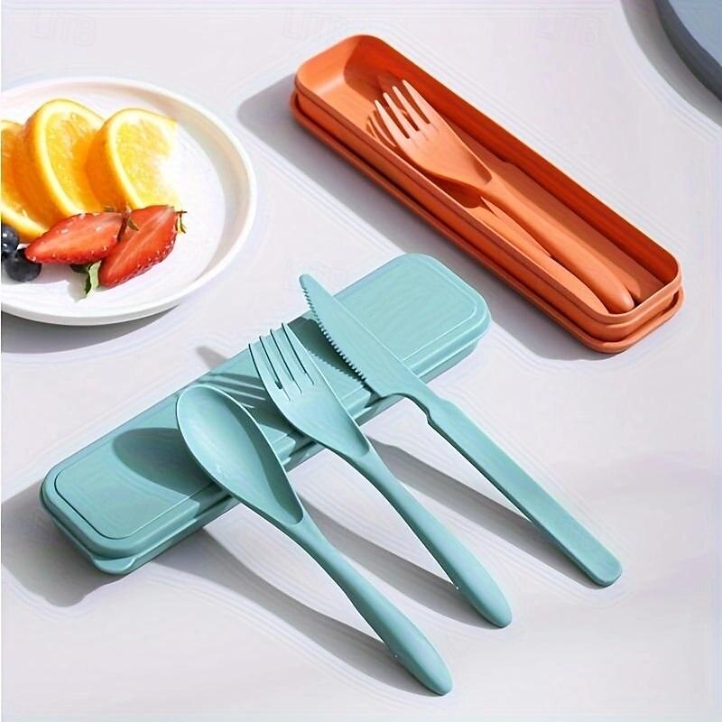 Travel Utensil Set with Case, Wheat Straw Reusable Spoon Knife Forks Tableware, Portable Cutlery for Adult Travel Picnic Camping or Birthday, Anniversary Use2