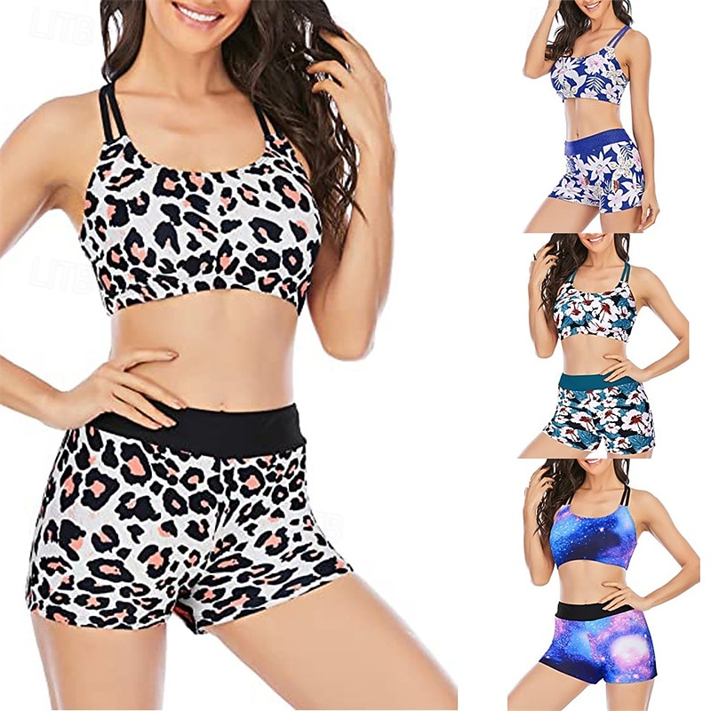 Women's Tankini Two Piece Swimsuit Backless Criss Cross Swimwear Floral Swimwear Red Royal Blue Breathable Quick Dry Lightweight Sleeveless - Swimming Surfing Beach Summer Spring