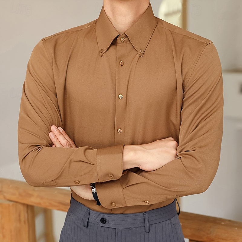 Men's Shirt Dress Shirt Button Up Shirt Plain Wedding Party White Red Brown Gray Long Sleeve Lapel Spring &  Fall Clothing Apparel4