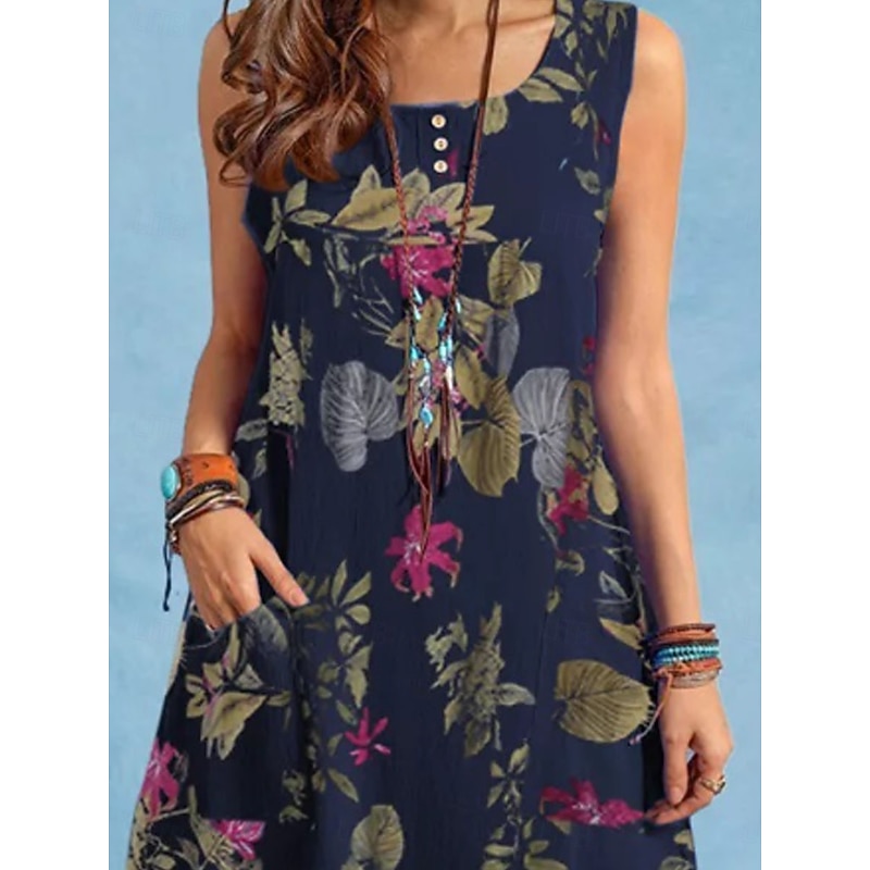 Women's Midi Dress Casual Dress Elegant Stylish Basic Vacation Daily Regular Fit Floral Sleeveless Crew Neck Yellow Red Navy Blue Summer Spring2