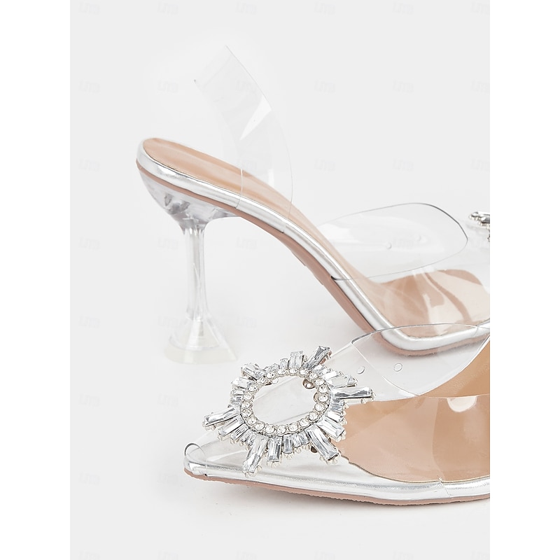 Clear Heeled Sandals with Crystal Embellishment – Elegant Slip-On Shoes for Women – Perfect for Formal Occasions and Nightlife Party2