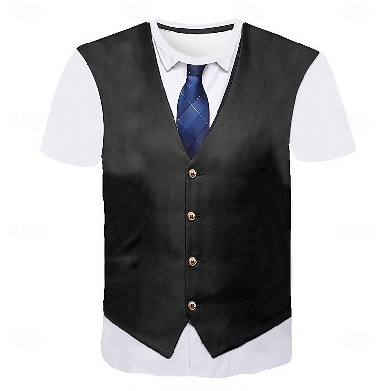 Men's Graphic Abstract 3D T Shirt Short Sleeve T shirt Round Neck Shirt Streetwear Business Work Going out Black Wine Navy Blue Clothing Apparel S M L XL 2XL 3XL 4XL