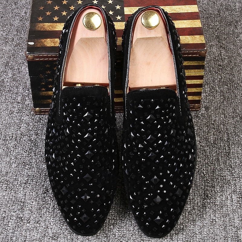 Men's Black Studded Velvet Loafers – Gothic Prom and Nightclub Dress Shoes with Punk Rock Style2