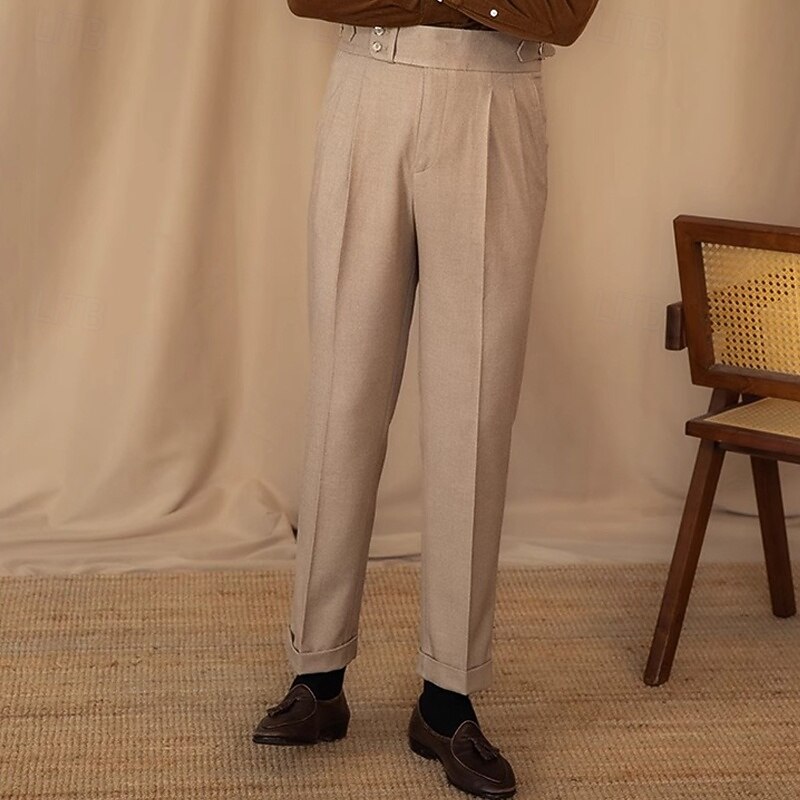 Men's Graduation Dress Pants Trousers Chinos Buttons Pocket Plain Comfort Formal Party Work Fashion Classic Style Black Brown Micro-elastic2