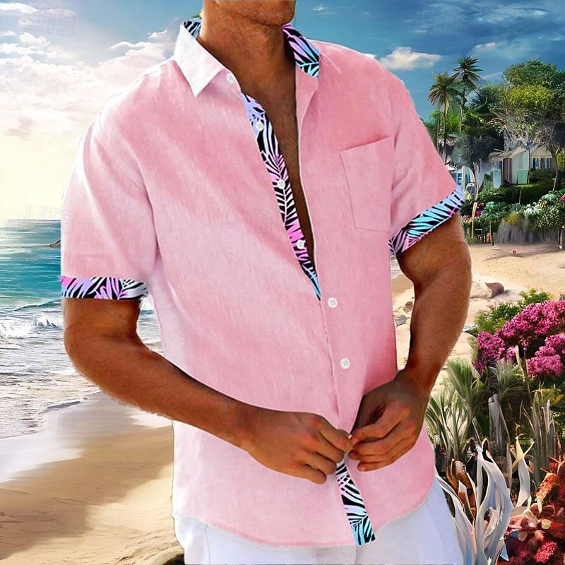 Men's Solid Color Floral Floral Print Summer Hawaiian Shirt Aloha Shirt Printed Shirts Short Sleeves Shirt Turndown Hawaiian Resort Outdoor Vacation Holiday White Yellow Pink S M L
