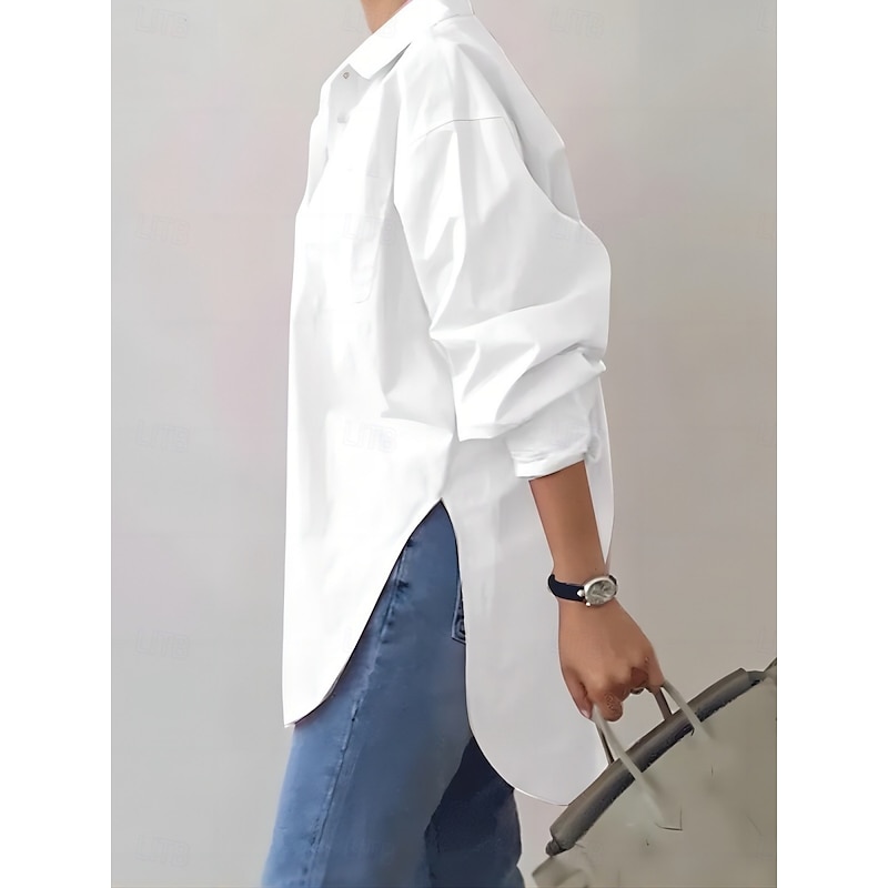 Women's Shirt Blouse Solid Color Stylish Casual Long Sleeve Shirt Collar Regular Tops Daily Buttons White Pink Khaki Summer Spring2