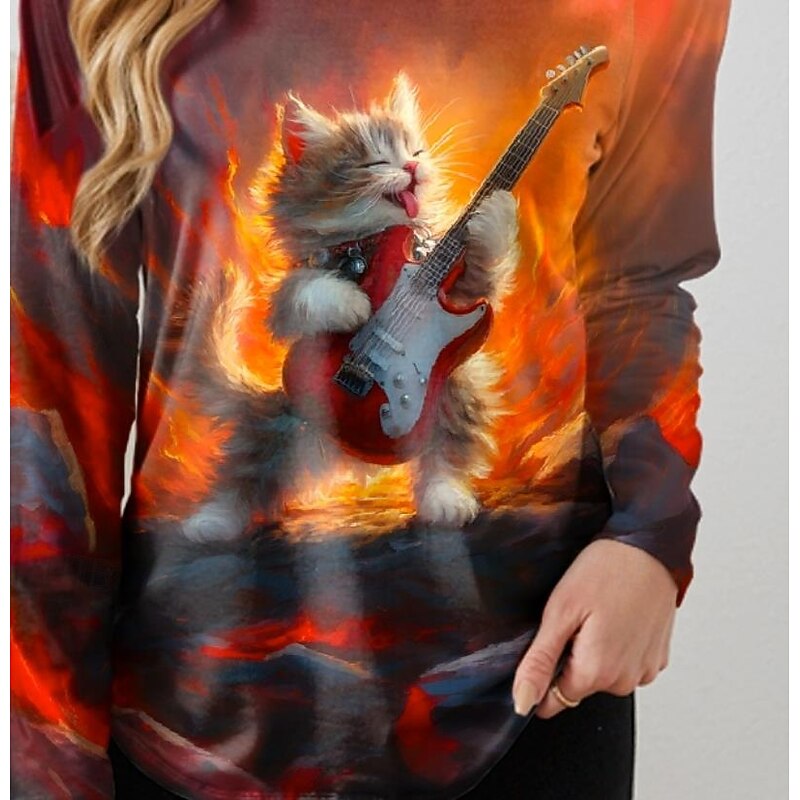 Women's T Shirt Heart Plaid Casual Long Sleeve Crew Neck Long Tops Daily Print Yellow Red Blue Rose Pink Summer Spring3