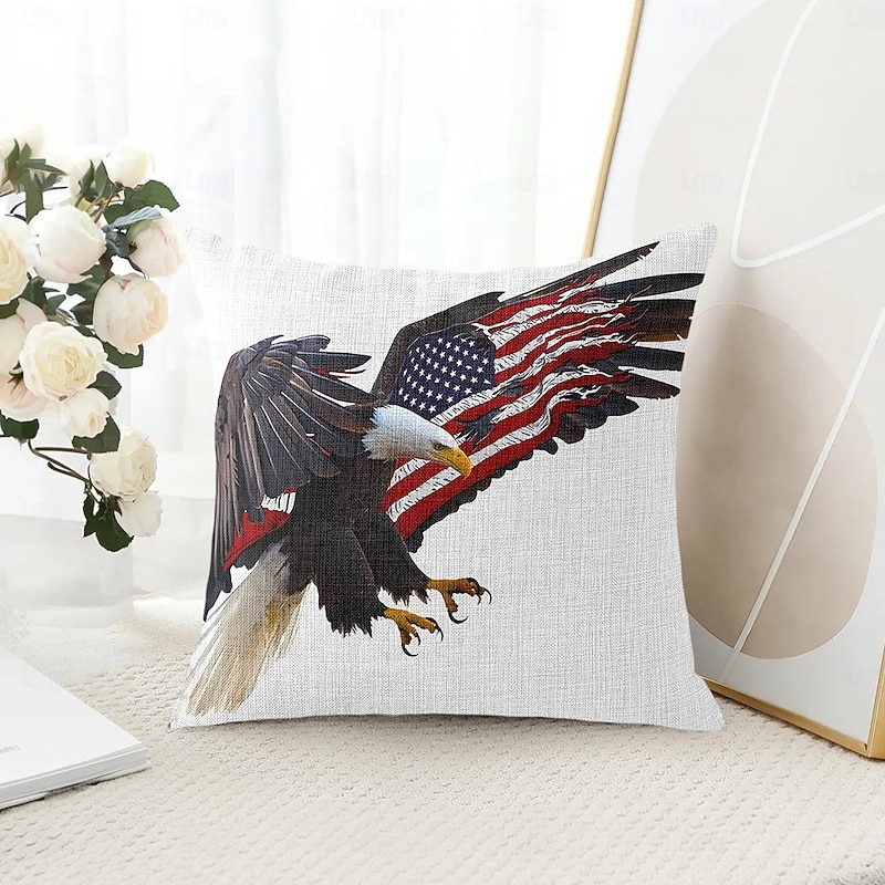 Vintage Decorative Toss Pillows Cover 1PC Eagle National Flag Soft Square Cushion Case Pillowcase for Bedroom Livingroom Sofa Couch Chair Black White Red