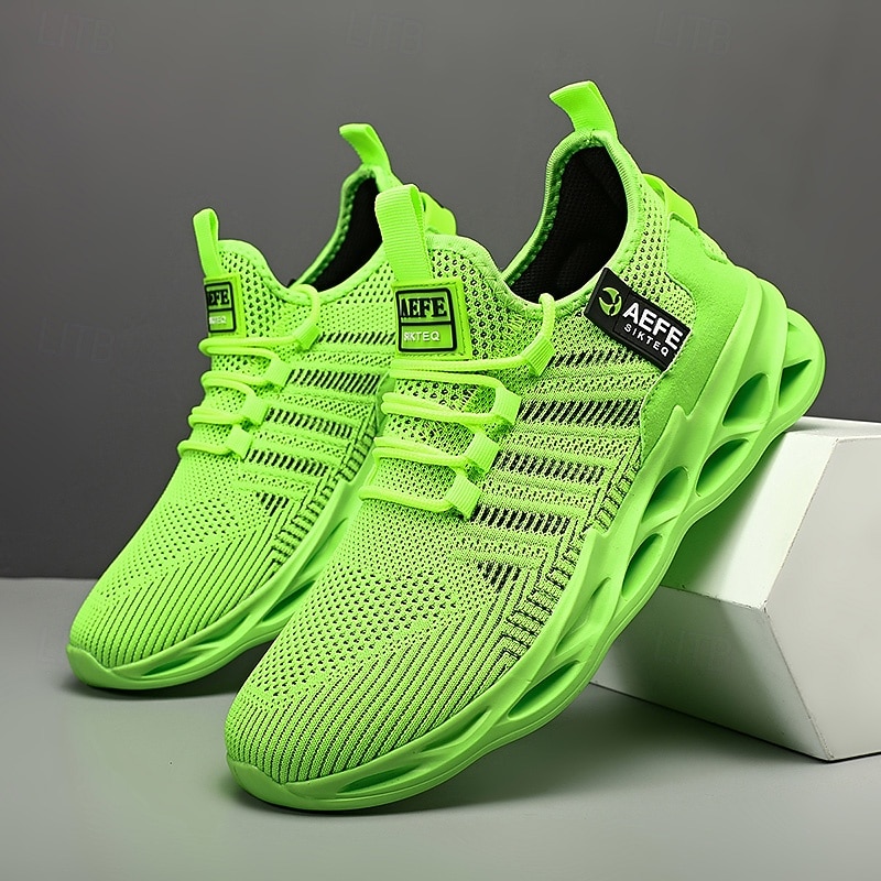 Men's Neon Green Sports Sneakers - Breathable Mesh Lightweight Running Shoes with Cushioned Sole for Gym, Training and Outdoor Activities3