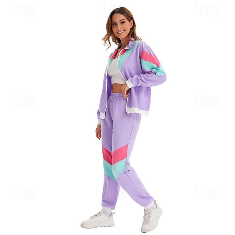 Hippie 1980s Street Style Outfits Jacket Shorts Disco Color Block Fancy Dress Men's Women's Carnival Costume Masquerade Party Dailywear Casual Daily Adults' Coat Pants4